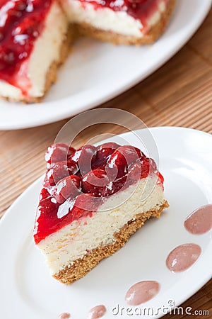 Slice of delicious strawberry cheese cake Stock Photo