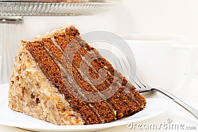 Slice of German Chocolate Cake Closeup Stock Photo