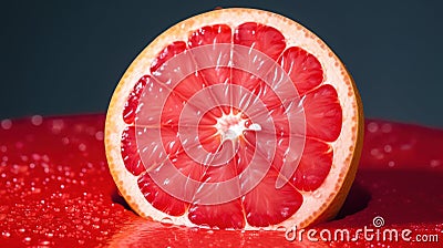 Slice of grapefruit. Red grapefruit background. Composition of half Orange. Stock Photo