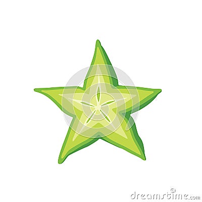 Slice of green carambola or starfruit on white background. Vector Illustration