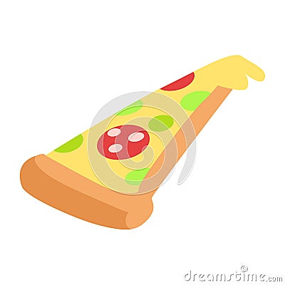 Slice of Hand Drawn Appetizing Pepperoni Pizza Vector Illustration