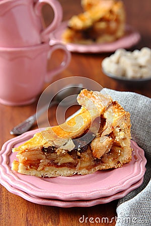Slice of homemade traditional dutch apple cake, Stock Photo