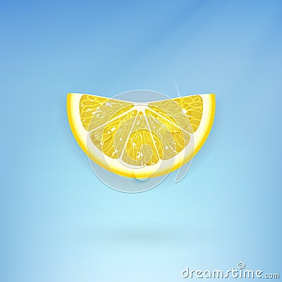 Slice of Juicy Lemon on a Blue Background Vector Illustration