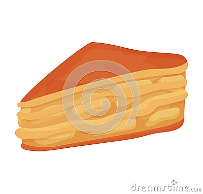Slice of layered honey cake, delicious dessert, sweet food concept. Detailed cake illustration with syrup topping and Vector Illustration