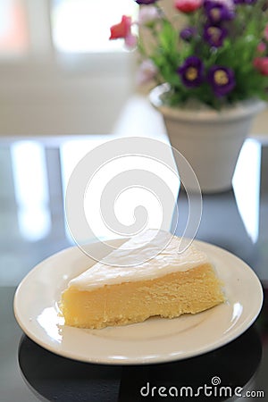 Slice of lemon cheese cake Stock Photo