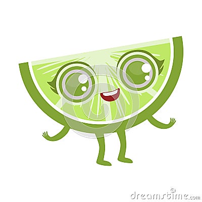 Slice Of Lime Cute Anime Humanized Cartoon Food Character Vector Illustration