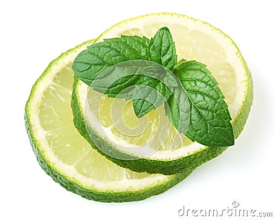 Slice of lime with mint Stock Photo