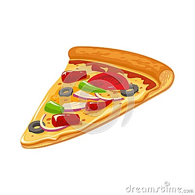 Slice of Mexican pizza. Isolated vector flat illustration for poster, menus, logotype, brochure, web and icon. White background. Vector Illustration