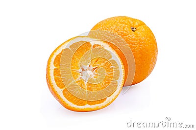 Slice navel seedless orange isolated on white with clipping path Stock Photo