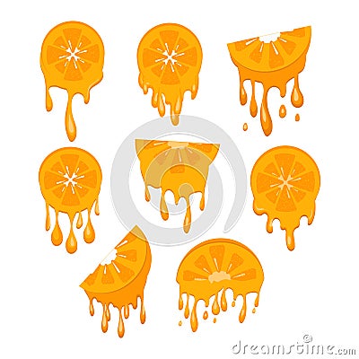 A slice of orange. Drops, splashes of juice. Vector Illustration