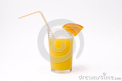 Slice of orange and glass of orange juice with straw Stock Photo