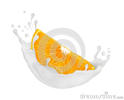 Slice of orange with splashes of cream close-up Stock Photo