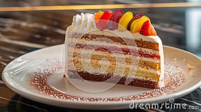 A slice of a piece of cake on top of a plate, AI Stock Photo