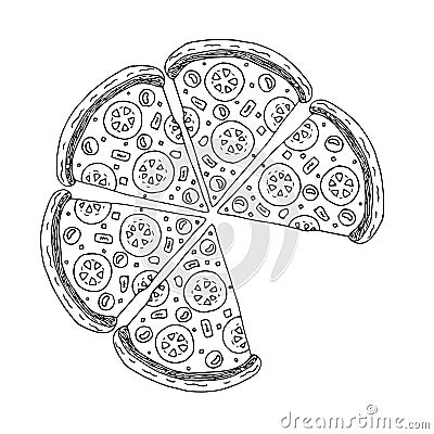 Slice of pizza hand drawn. Street food. Vector illustration Vector Illustration