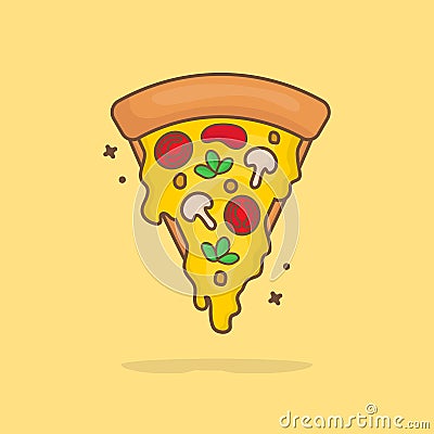 Slice Of Pizza Melted Cartoon Vector Icon Illustration. Fast Food Icon Concept Isolated Premium Vector. Flat Cartoon Style Vector Illustration