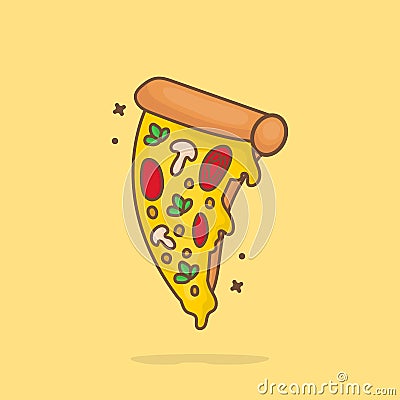 Slice Of Pizza Melted Cartoon Vector Icon Illustration. Fast Food Icon Concept Isolated Premium Vector. Flat Cartoon Style Vector Illustration