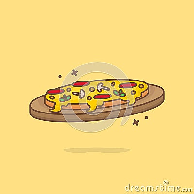 Slice Of Pizza Melted Cartoon Vector Icon Illustration. Fast Food Icon Concept Isolated Premium Vector. Flat Cartoon Style Vector Illustration