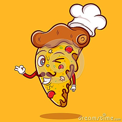 Slice of pizza melted cartoon vector icon illustration Vector Illustration