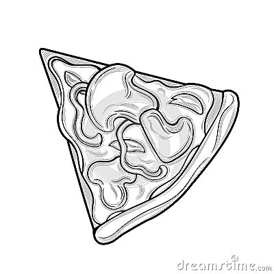 Slice of pizza. Mushrooms, chicken, pepper, cheese. Illustration. Isolated images on white background. Vector Illustration