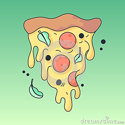 Slice of pizza. Vector illustration in simple retro cartoon style. Vector Illustration
