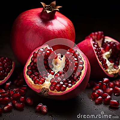 Detailed Red Pomegranate Slices: Majestic Ports In 8k Landscape Photography Stock Photo