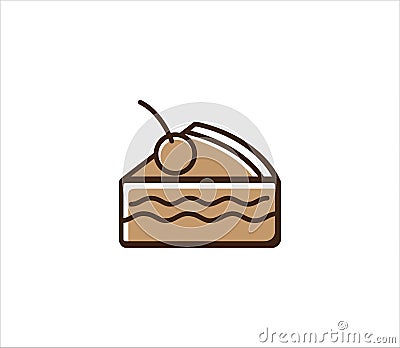 a slice of pudding cake vector icon in simple outline style for bakery and pastry shop Vector Illustration