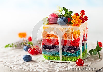 Slice of Rainbow Cake Stock Photo