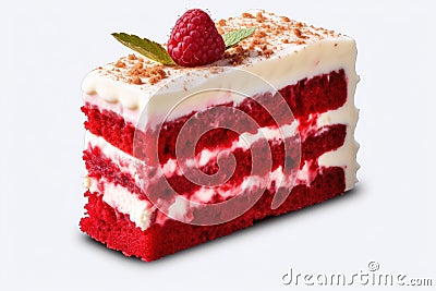 Slice of red velvet sponge cake. Generative AI Stock Photo