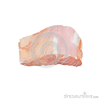 The slice of salmon isolated on white background, watercolor illustration. Cartoon Illustration