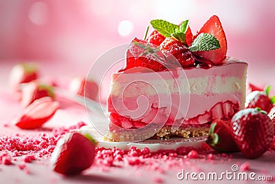 a slice of strawberry cake Stock Photo