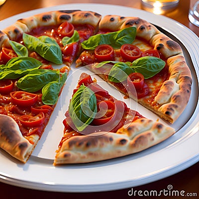 Slice of supreme pizza with tomato sauce and lettuce. Stock Photo