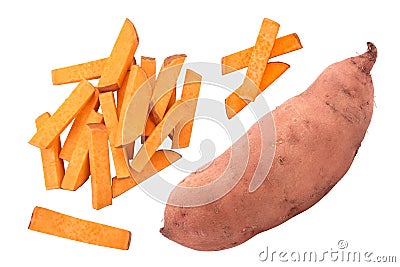 slice sweet potato isolated on white background closeup. Top view. Flat lay. Stock Photo