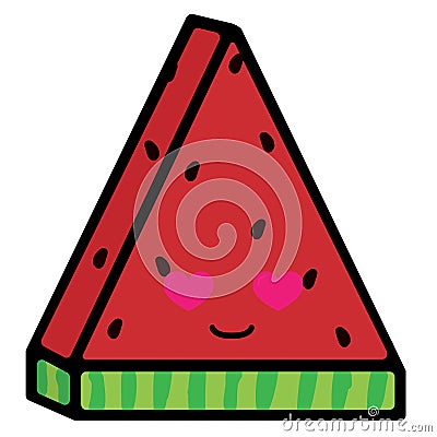 Slice of watermelon with emotions. loving smile. Vector illustration in cartoon style. Vector Illustration