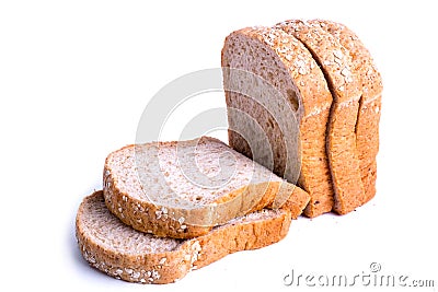 Slice whole wheat bread isolated on white background Stock Photo