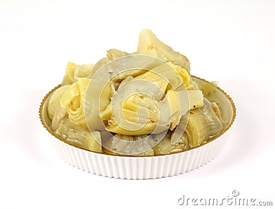 Sliced Artichoke Hearts in Small Dish Stock Photo