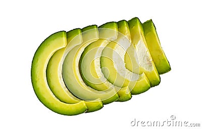 Sliced avocados on white, top view, copy space Stock Photo