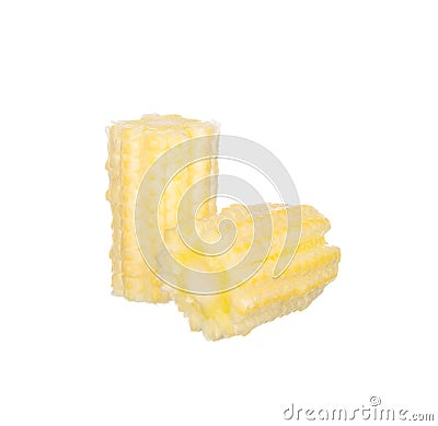 Sliced baby corns isolated on white Stock Photo