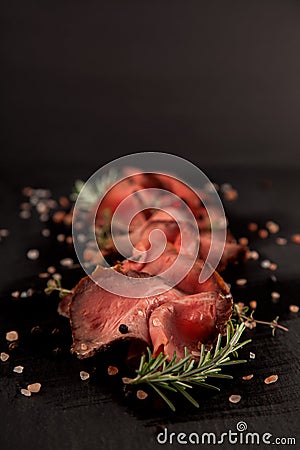 Sliced medium rare grilled roast beef ribeye steak Stock Photo