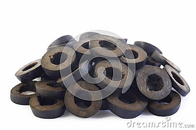 Sliced black olives isolated on white background Stock Photo