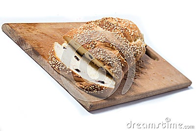 Sliced bread with sesame and raisins Stock Photo