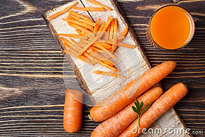 Sliced carrot and carrots juice Stock Photo