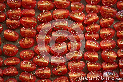 Sliced cherry tomatoes Stock Photo