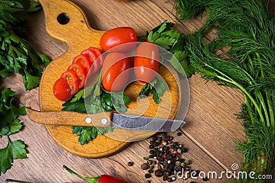 Sliced cherry tomatoes Stock Photo