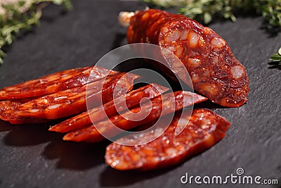 Sliced chorizo sausage Stock Photo