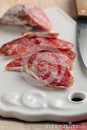Sliced chorizo sausage Stock Photo