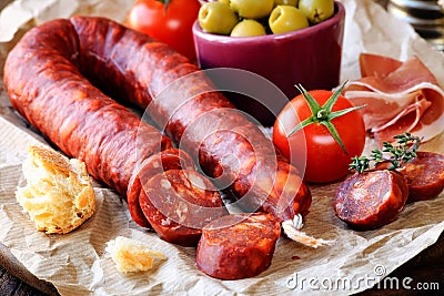 Sliced chorizo Stock Photo