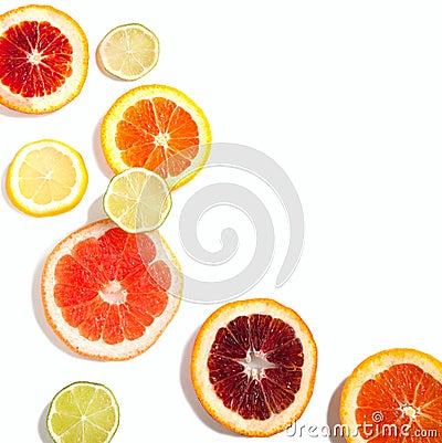 Sliced citrus fruits background Stock Photo