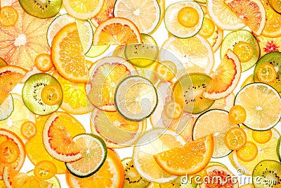 Sliced citrus fruits background. Stock Photo