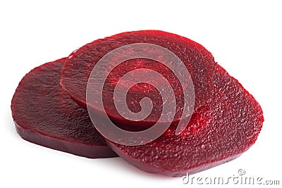 Sliced cooked beetroot isolated on white. Stock Photo