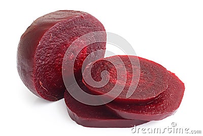 Sliced cooked beetroot on white. Stock Photo